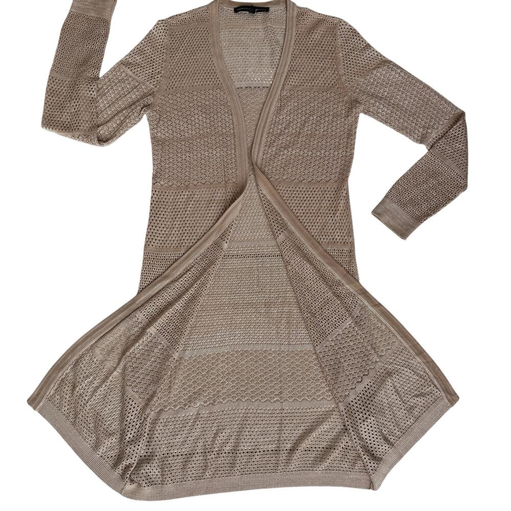 White House Blck Mrkt Womens Duster Cardigan Small Beige Pointelle Open Knit SEE